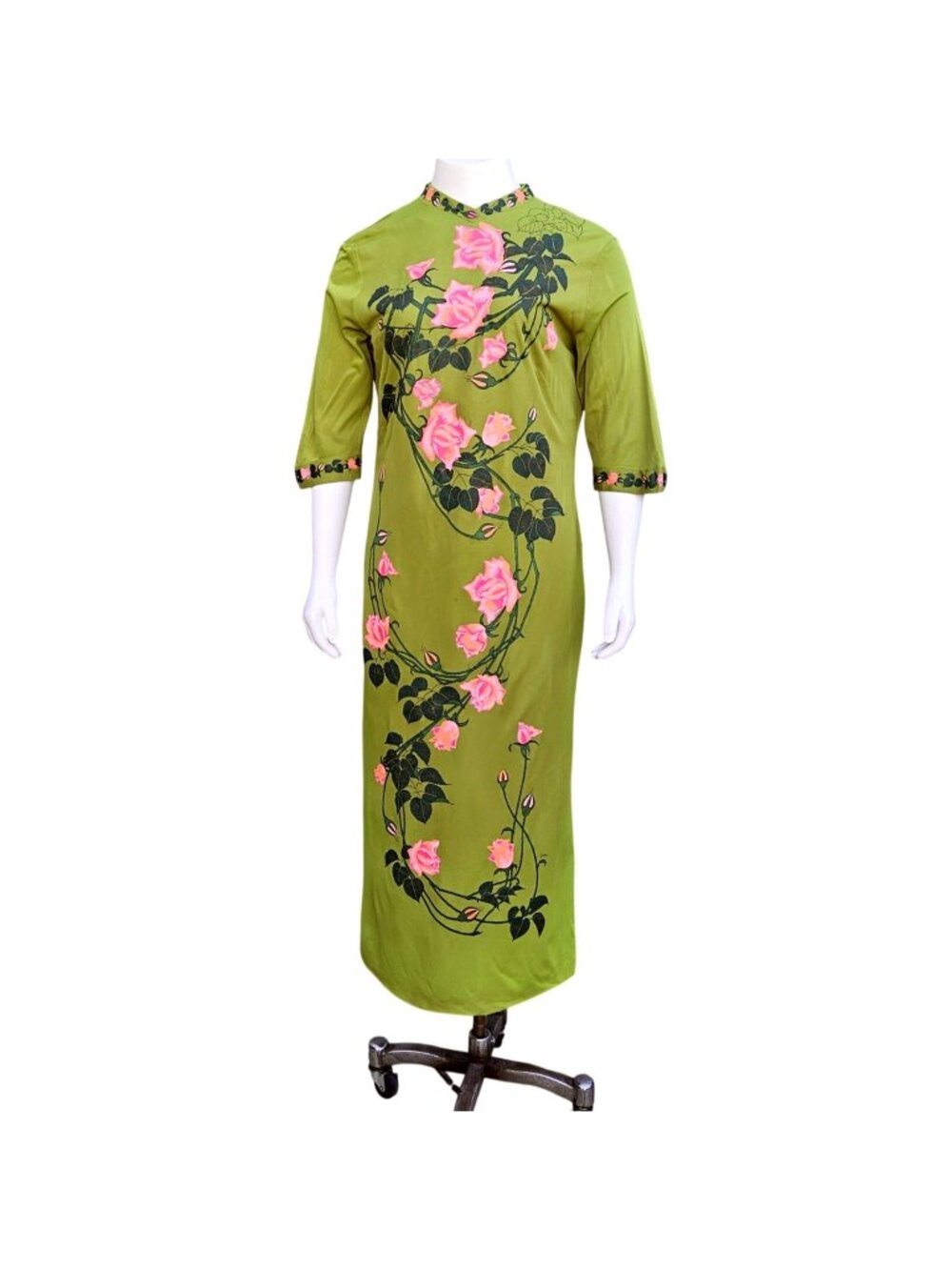 Vintage Alfred Shaheen Master Printer 70s Screen Print Maxi Dress Roses 10 12